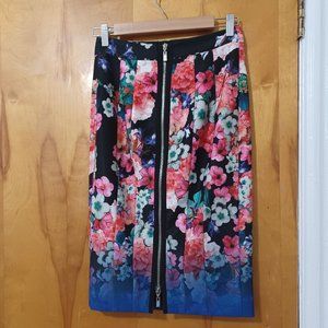 Floral, midlength, dressy skirt